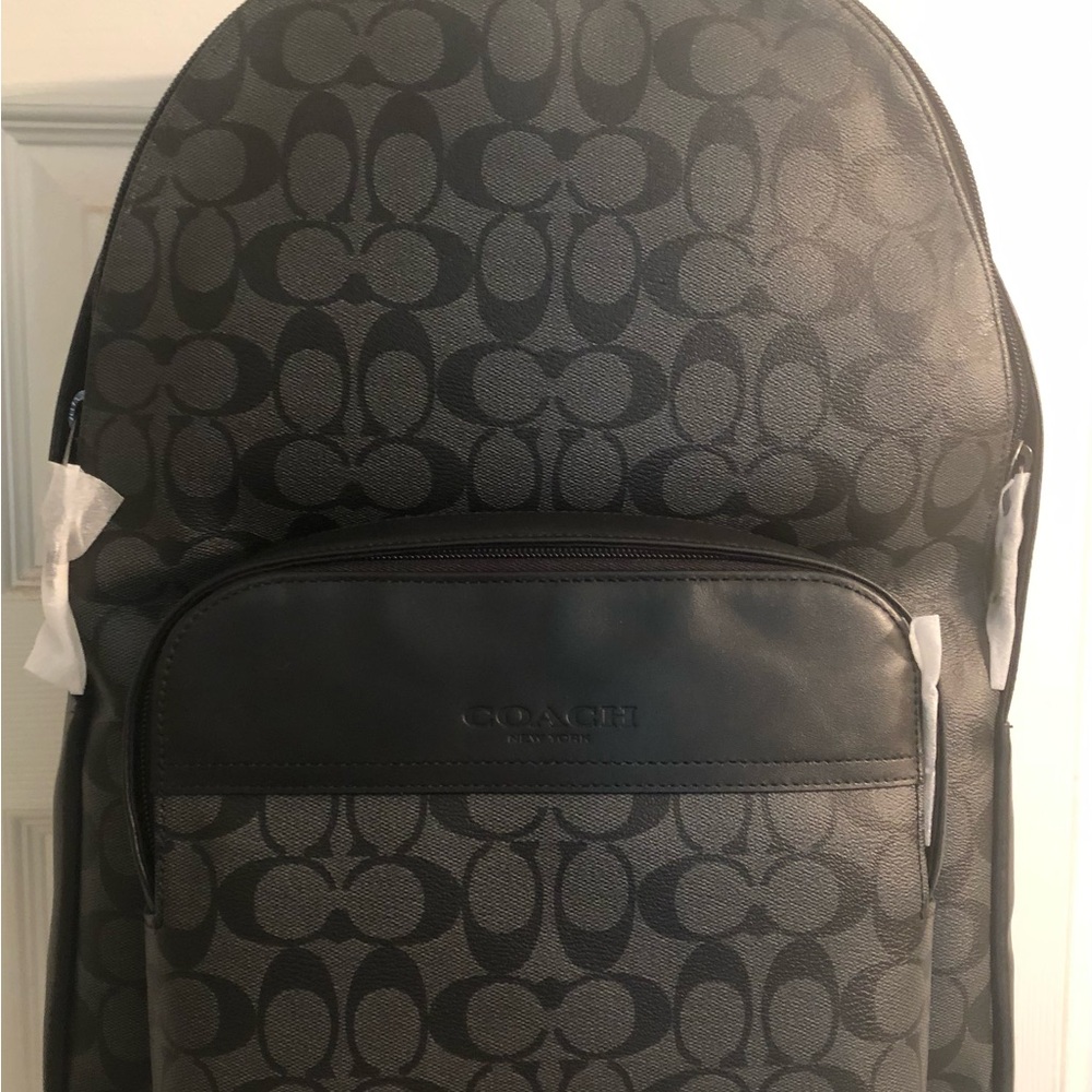 NWT: Large Coach Charcoal & Black Signature Logo Backpack